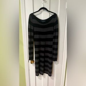French Connection | black and charcoal grey striped sweater dress, size 6.